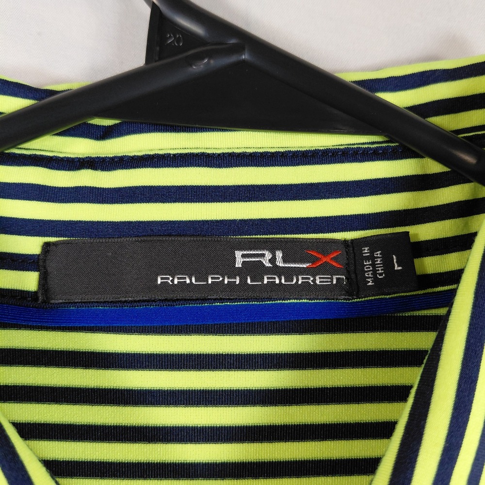 RLX Ralph Lauren Mens Large Neon Yellow Navy Striped Southern Hills Polo‎ Shirt - Picture 3 of 13